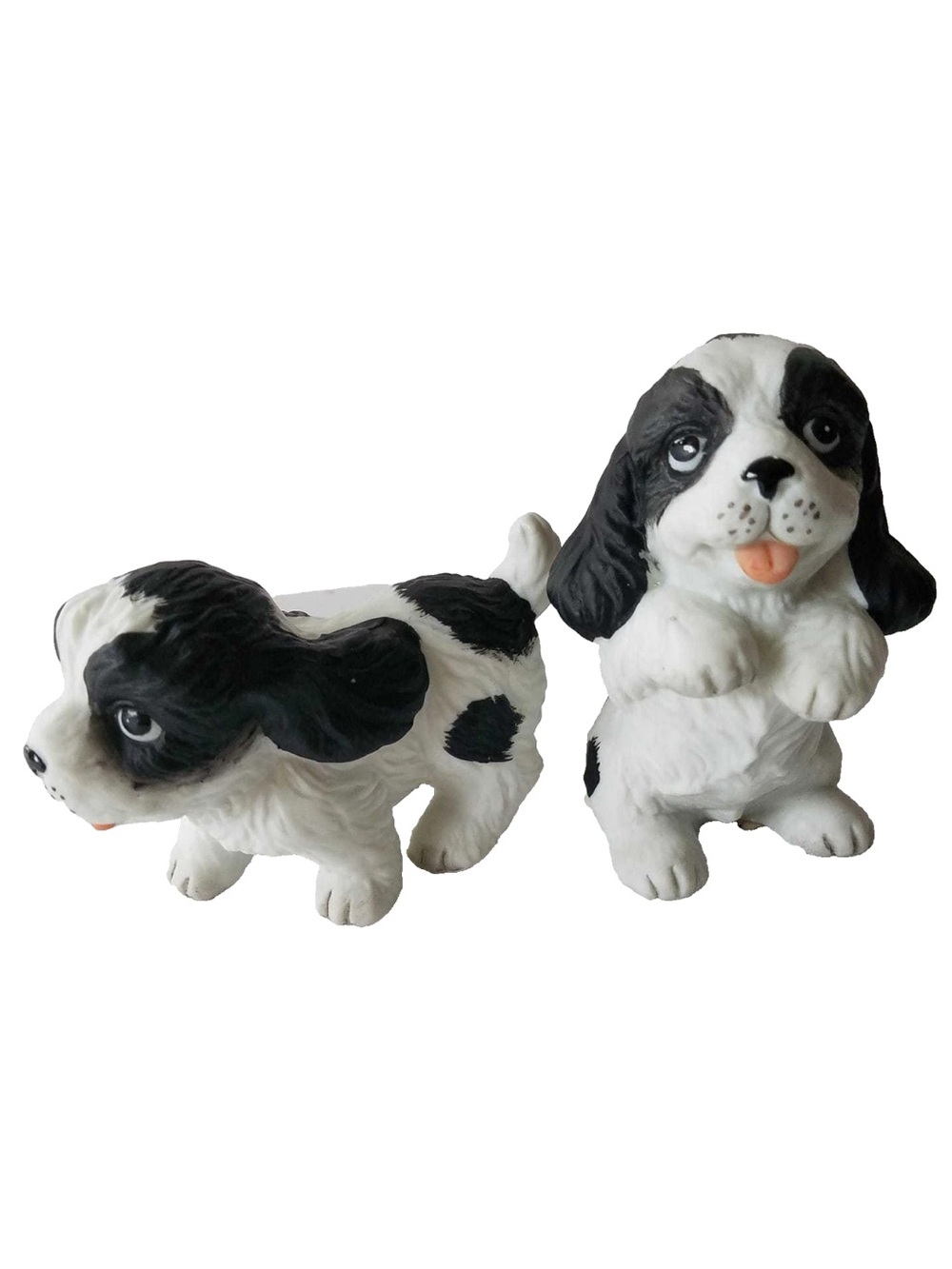 Homco Cocker Spaniel porcelain figurine, puppy black, and white set of 2 vintage